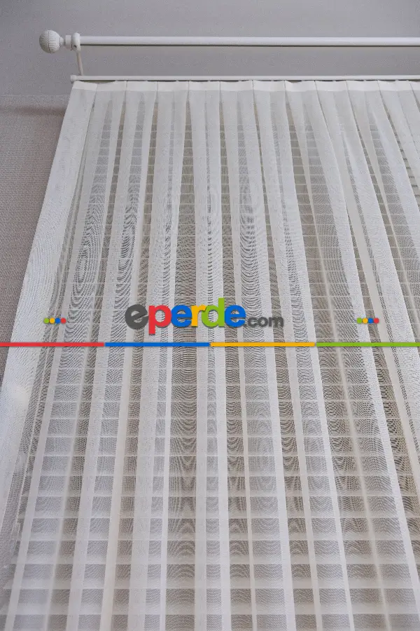 Krem Düz Tül Perde Grek Zemin