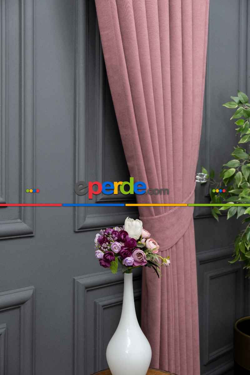 Gül Kurusu Düz Fon Perde Dökümlü Fon Perde