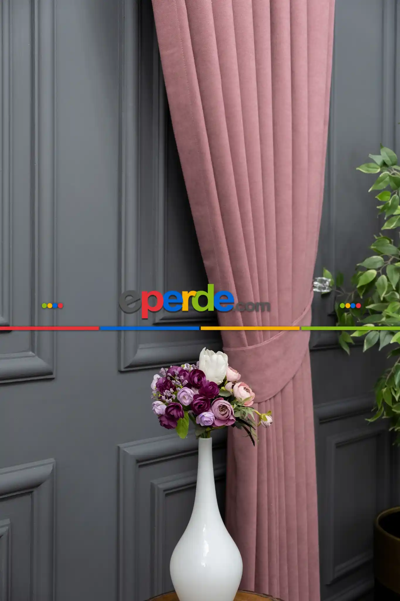 Gül Kurusu Düz Fon Perde Dökümlü Fon Perde