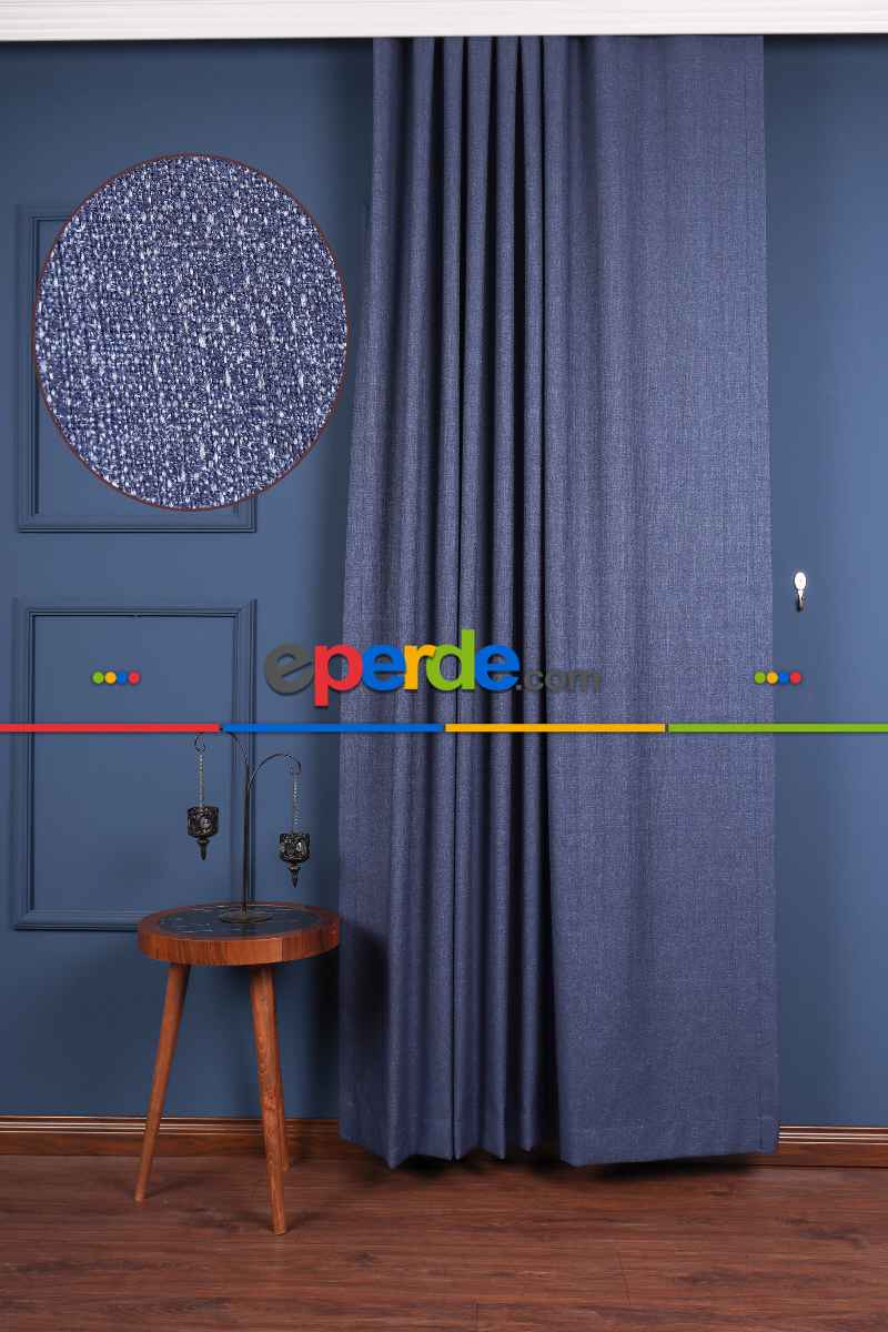 Gece Mavi Jakar Dokuma Fon Perde