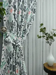 Bebek Odası Fon - Kaktüs Desenli Fon Perde Evm694 Kumaşı Kalındır Duck Bezi Değildir- Siyah-Yeşil