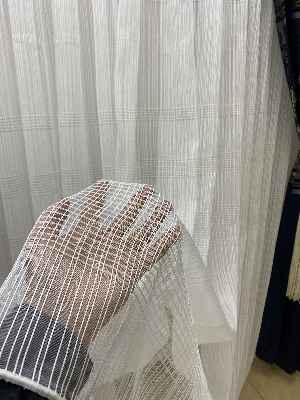 Kare Desen Çizgili Ütü İstemez Tül Perde-ekru