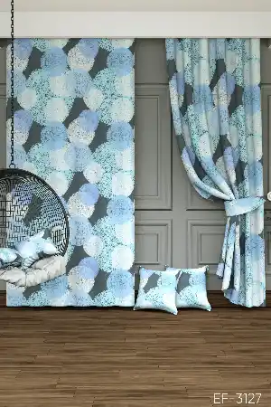 Dökümlü Kumaştan Salon - Renkli Puantiyeler Baskılı Fon Perde