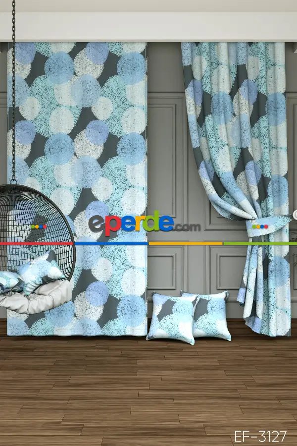 Dökümlü Kumaştan Renkli Puantiyeler Baskılı Fon Perde