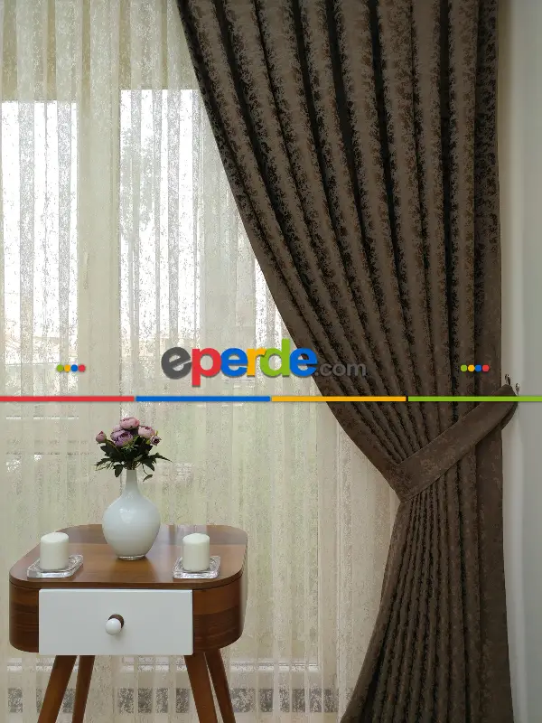 Yatak Odası - S Kahve Duz Jakar Fon Perde - Sütlü Kahve