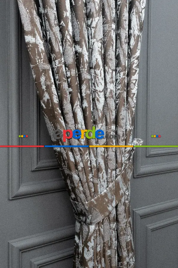 Yatak Odası Fon Jakar Dokuma Fon Perde Zemin Kahve (desen Açık Mavi) Renk