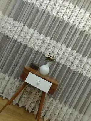 Enine Desenli Yüksek Kalite Ve Gramajlı Kdk Örme Tül- Ekru
