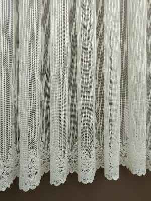 Kısa Boylu Boyuna Çizgili Etek Ucu Desenli Tül Perde - Petek Üstü Boy- Ekru