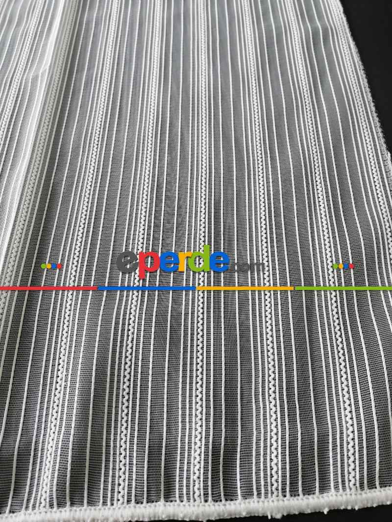 Boyuna Çizgili Simli 7000 Serisi Krem Tül