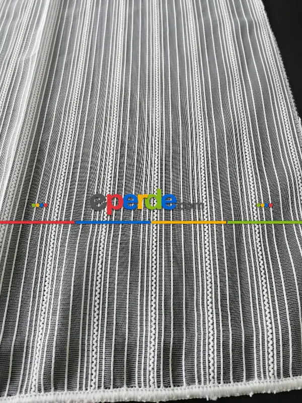 Boyuna Çizgili Simli 7000 Serisi Krem Tül