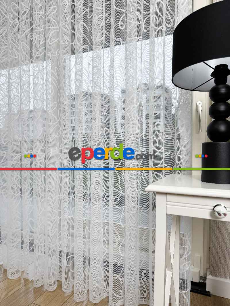 Desenli Fransız Dantel Örme Tül Perde, Desenli Ütü İstemeyen Tül