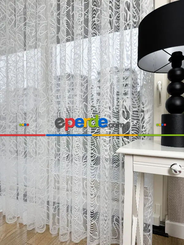 Yatak Odası - Desenli Fransız Dantel Örme Tül Perde, Desenli Ütü İstemeyen Tül