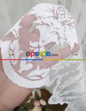 Tül Perde Ve Kruvaze Perde Damask Desenli- Ekru