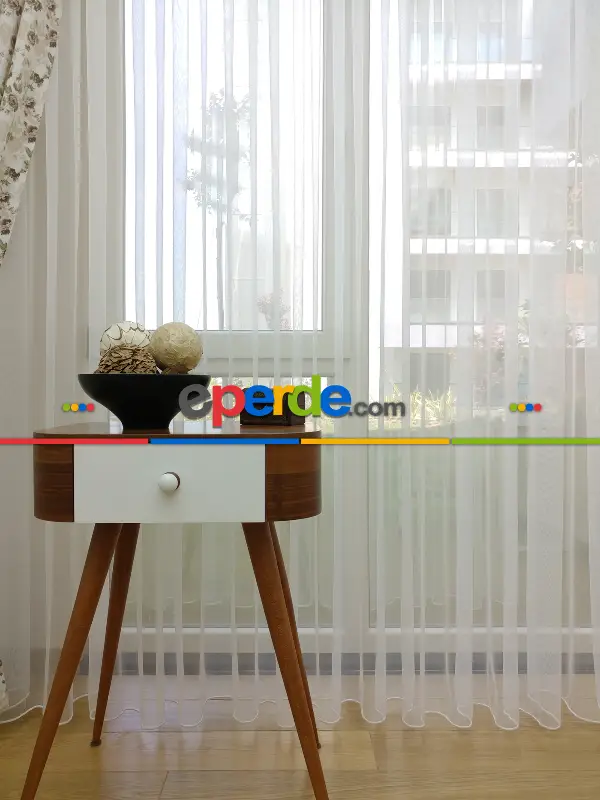 Düz Tül Perde - Ekru- Ekru - Kurşunlu Tül