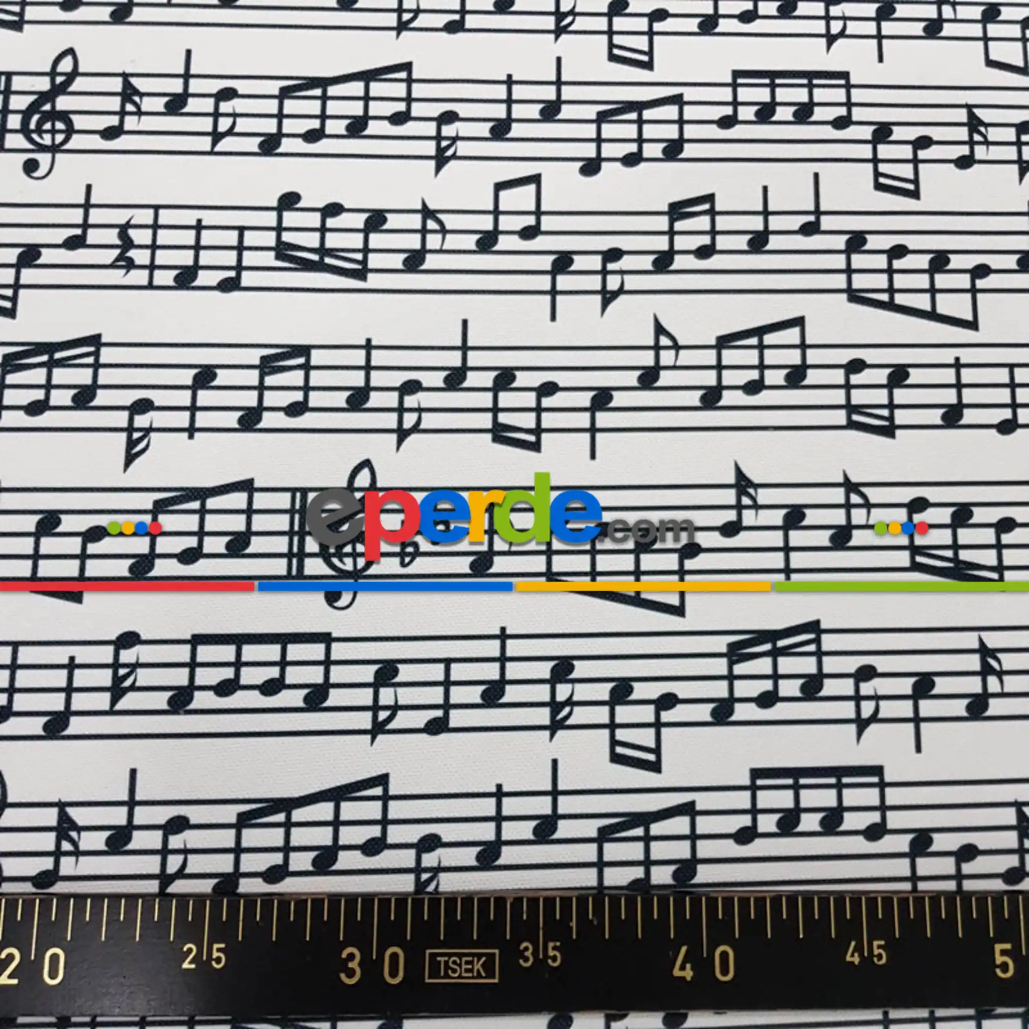 Genç Odası - Nota Desenli Fon Perde Evm760 Kumaşı Kalındır Duck Bezi Değildir- Siyah-Beyaz