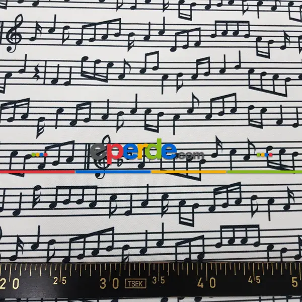 Genç Odası - Nota Desenli Fon Perde Evm760 Kumaşı Kalındır Duck Bezi Değildir- Siyah-Beyaz