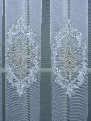 Damask Desen Nakış İşlemeli Tül Perde- Krem-Ekru