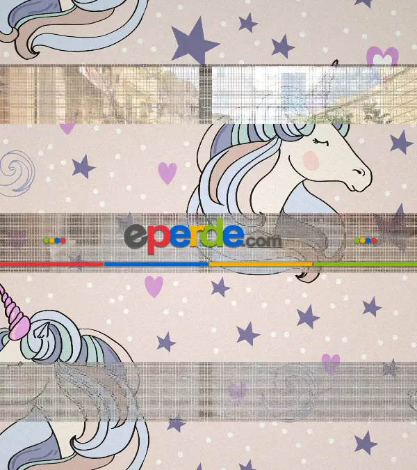 Unicorn Desenli Baskılı Zebra Perde- Çok Renkli