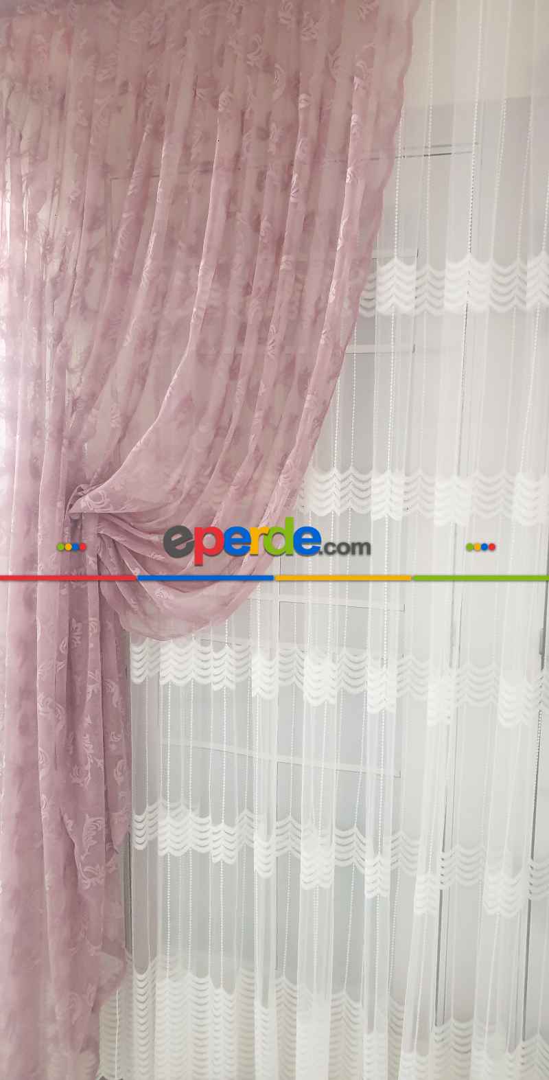 Tül Fon Gül Kurusu Büzgülü Tasarım Yeni Moda Fon Perde- Gül Kurusu 70cm X 270cm 