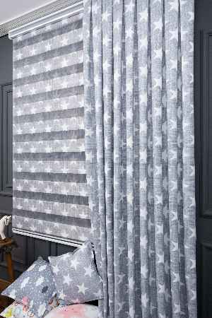 Trend Bebek - Çocuk - Genç Odası Zebra Perde Modelleri 2021- Gri Açık-ekru-su Yeşili