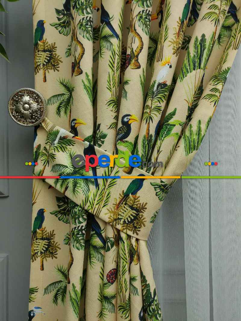 Mutfak Perdesi Kanat Fon Perde Desenli- Mavi