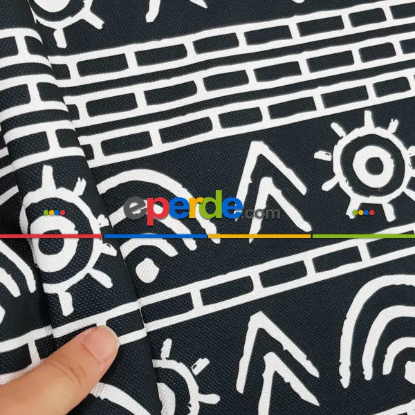 Etnik Desenli Fon Perde Evm1522 Kumaşı Kalındır Duck Bezi Değildir- Siyah