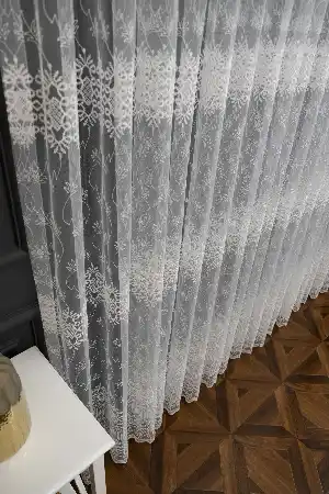 Salon Tül - Brode Yoğun İşlemeli Tül Perde Çok Dökümlü - Ütü İstemez - İtinalı Dikiş