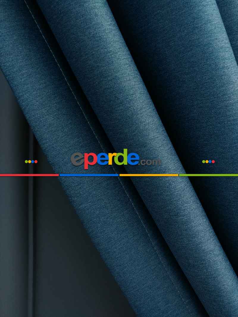 Saon Perdesi - Modern Keten Görünümlü Işık Geçirmez Karatma Fon Perde 2021 Ikon- Mavi Koyu