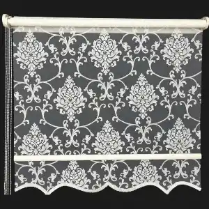 Dantel Çiftli Sistem Damask Desen Tül Stor Perde- Ekru