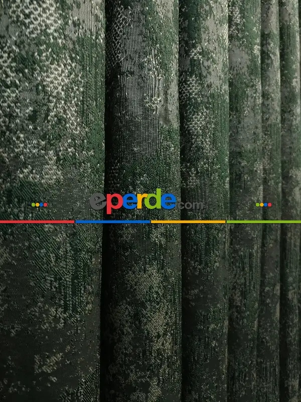 Yatak Odası Fon Patine Desenli Modern Desenli Jakarlı Fon Perde Yeni Seri 401- Haki Yeşil