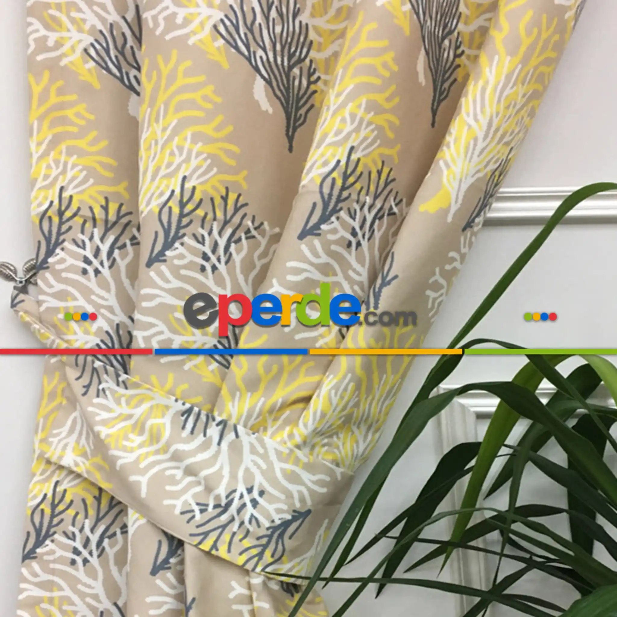 Salon Fon - Mercan Marine Desenli Fon Perde Evm1080 Kumaşı Kalındır Duck Bezi Değildir- Gri-Füme-Antrasit-Sarı-Beyaz