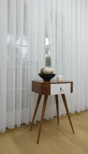 Salon - Natural Keten Tül Birinci Kalite İplikten Özel Üretilmiştir Ütü İstemez