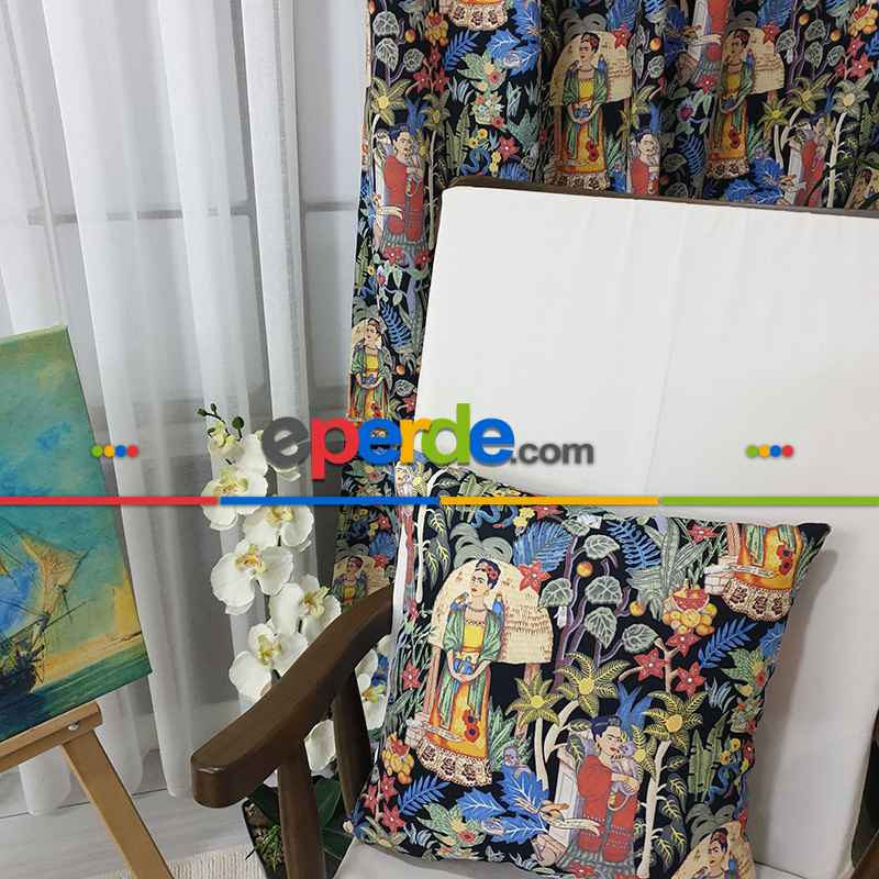 Popart Desenli Fon Perde Evmpopart4 Kumaşı Kalındır Duck Bezi Değildir- Çok Renkli 2