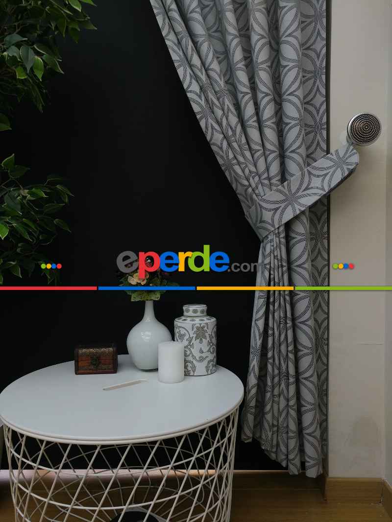 Dairesel Desenli Oturma Odası Fon Perde- Gri-füme-antrasit