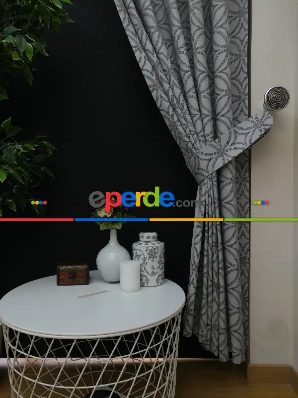 Salon Fon Perde - Dairesel Desenli Oturma Odası Fon Perde- Gri-Füme-Antrasit