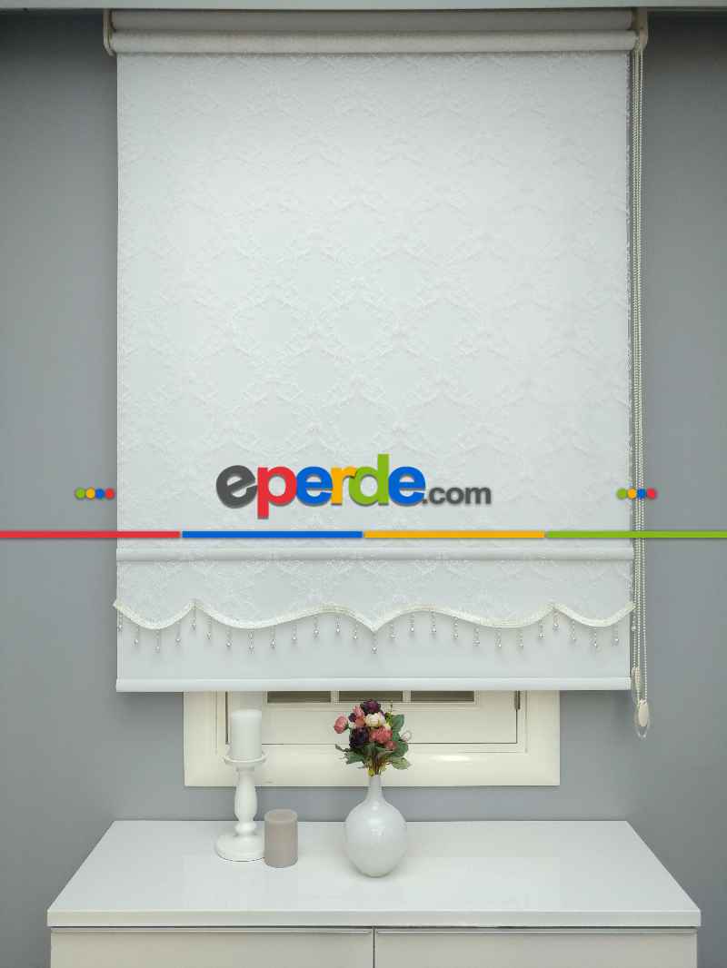 Brillannt - Çiftli Sistem Tül Stor Perde - Ekru - Açık Krem - Beyaz - Damask