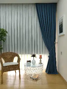 Yatak Odası - Keten Mavi Renk Düz Fon Perde - Mavi