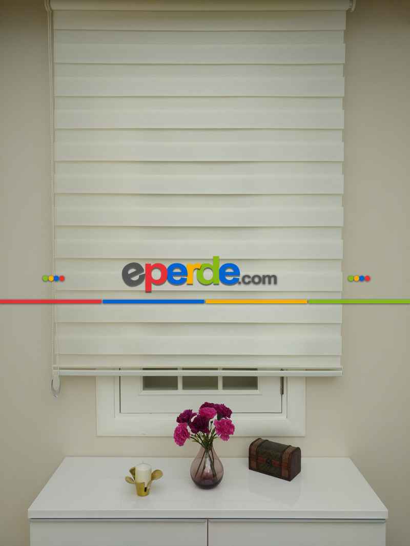 Krem - Ekru Renk Bambu Zebra Perde (kalın Zeminli)- Krem-krem Açık