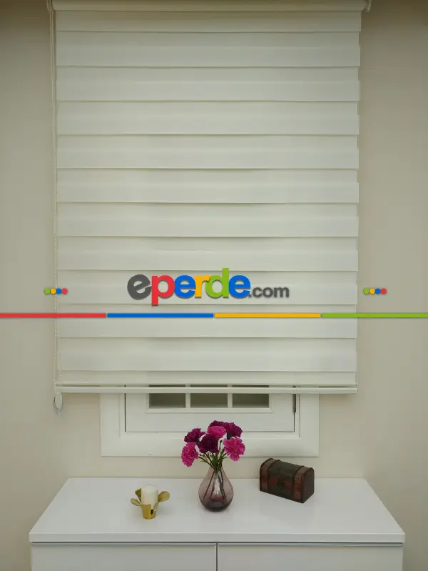 Krem - Ekru Renk Bambu Zebra Perde (kalın Zeminli)- Krem-krem Açık