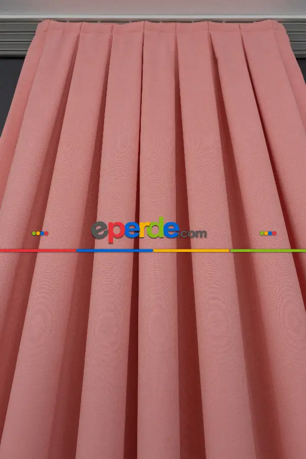 Salon - Pembe Düz Fon Perde Dökümlü En 