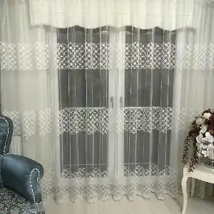 Örme Dökümlü Tül Ütü İstemez- Ekru