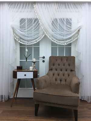 Kampanyalı Saçak Dahil Fiyat - Düz Tül Kruvaze Perde- Ekru