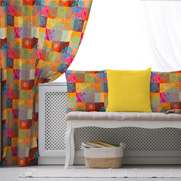 Etnik Desenli Fon Perde Evim K-209 Kumaşı Kalındır Duck Bezi Değildir