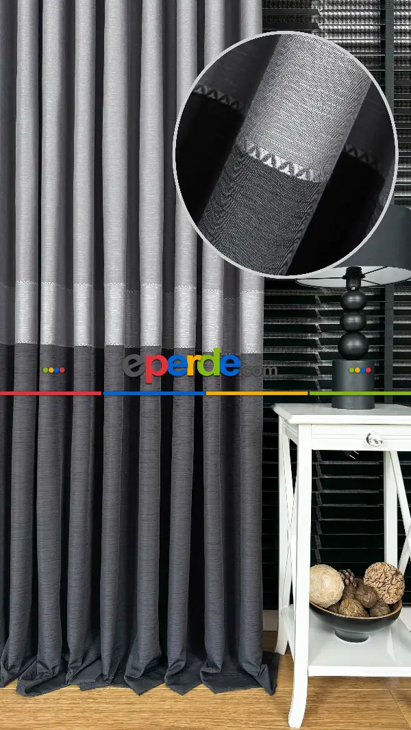 Açık Gri Ve Antrasit Gri Jakar Dokuma Fon Perde, Premium Kalite Serisi