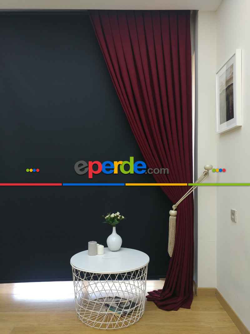 Düz Renk Dökümlü Fon Perde (180)- Bordo