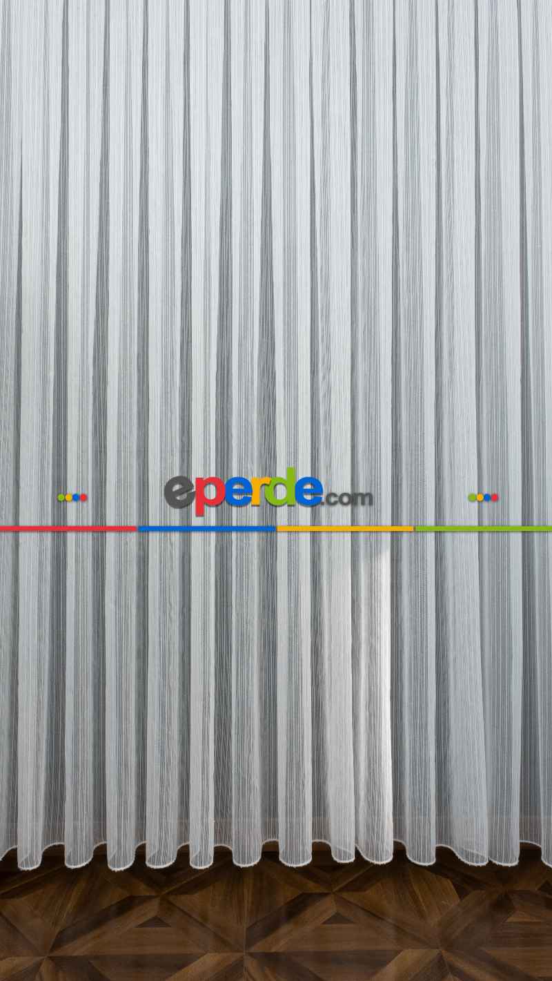 Mutfak - Tek Makarna Boyuna Çizgili Tül Perde Ekru Dolgulu- Ekru