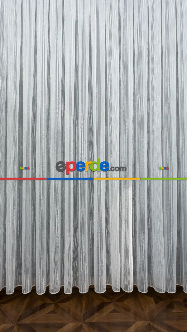 Tek Makarna Boyuna Çizgili Tül Perde Ekru Dolgulu- Ekru - Kurşunlu Tül