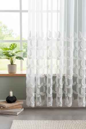 Bambu Zemin, Etek Püsküllü Tül Perde, Bambu Doğal Dokulu, Ekru