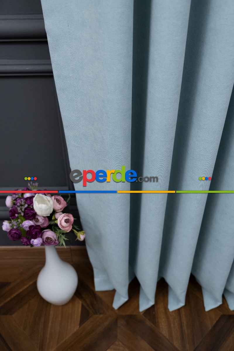 Mint Yeşli Düz Fon Perde Dökümlü En