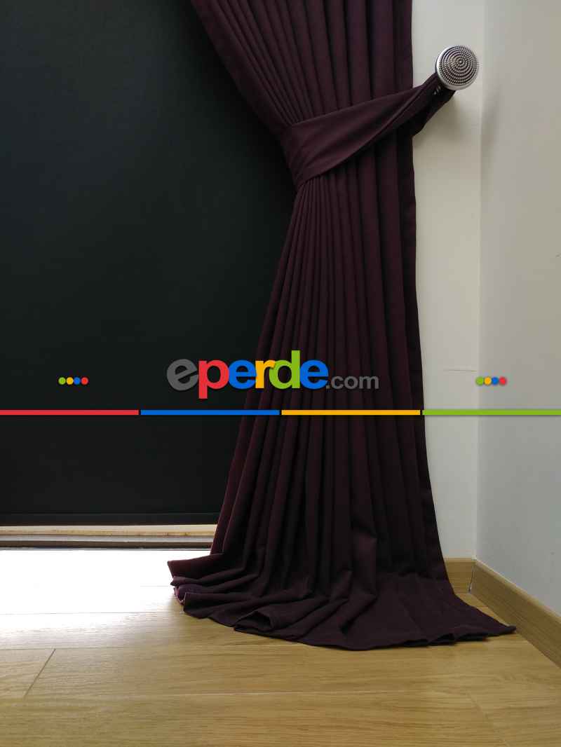 Düz Renk Dökümlü Fon Perde (180)- Mürdüm